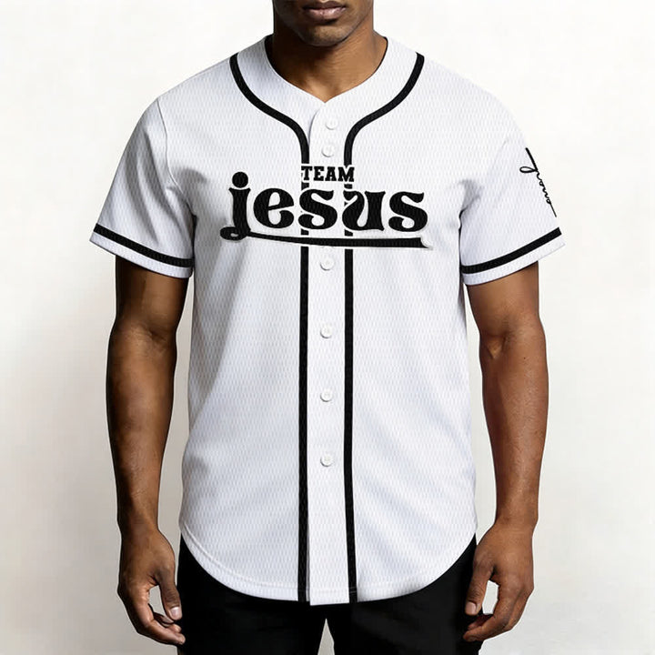 Christianartworkshop Bold Team Jesus Benutzerdefiniertes Namens- und Nummern-Unisex-Baseballtrikot - image 13