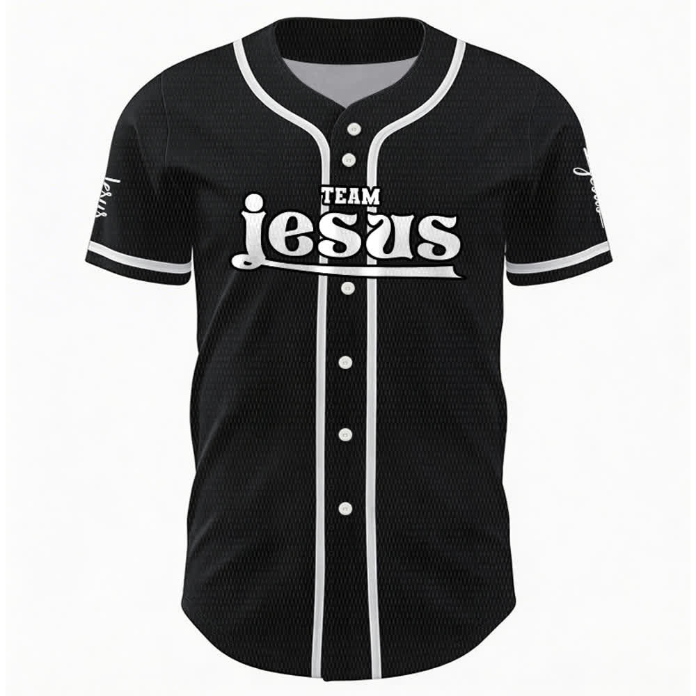 Christianartworkshop Bold Team Jesus Benutzerdefiniertes Namens- und Nummern-Unisex-Baseballtrikot - image 17