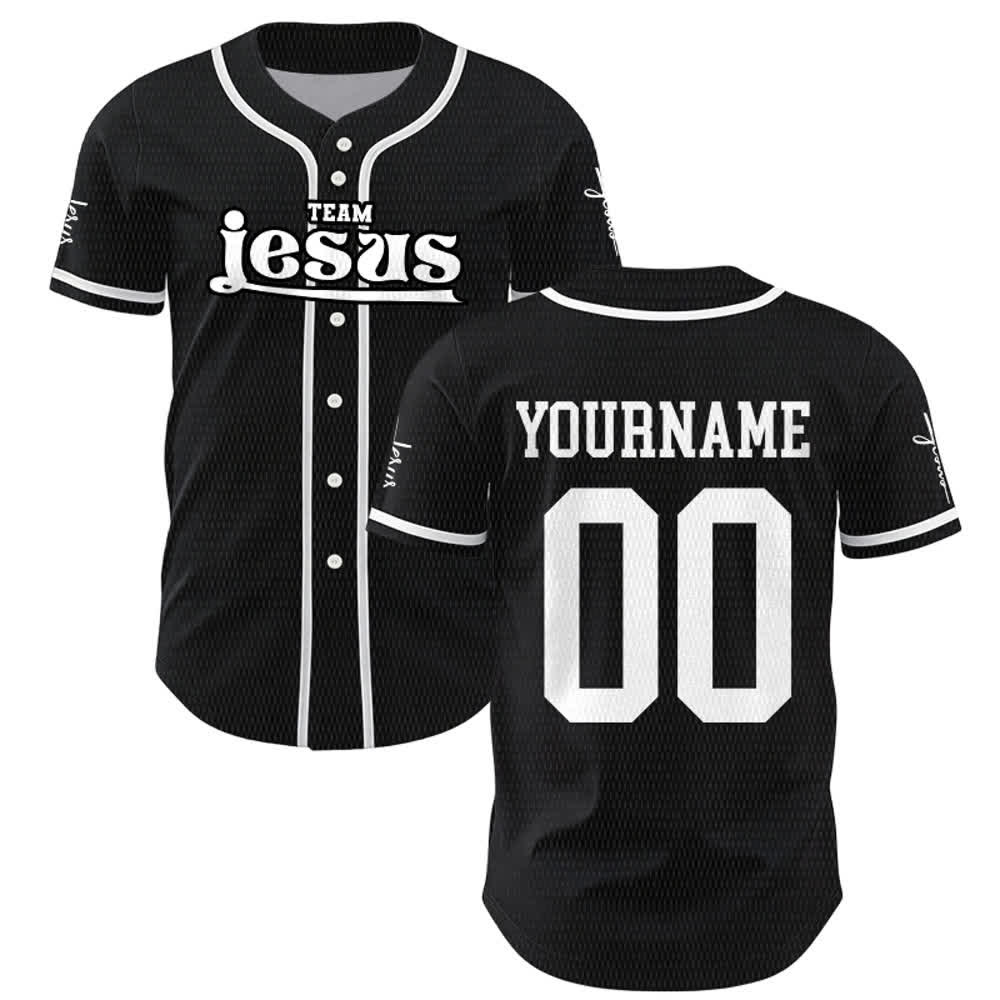 Christianartworkshop Bold Team Jesus Benutzerdefiniertes Namens- und Nummern-Unisex-Baseballtrikot - image 16