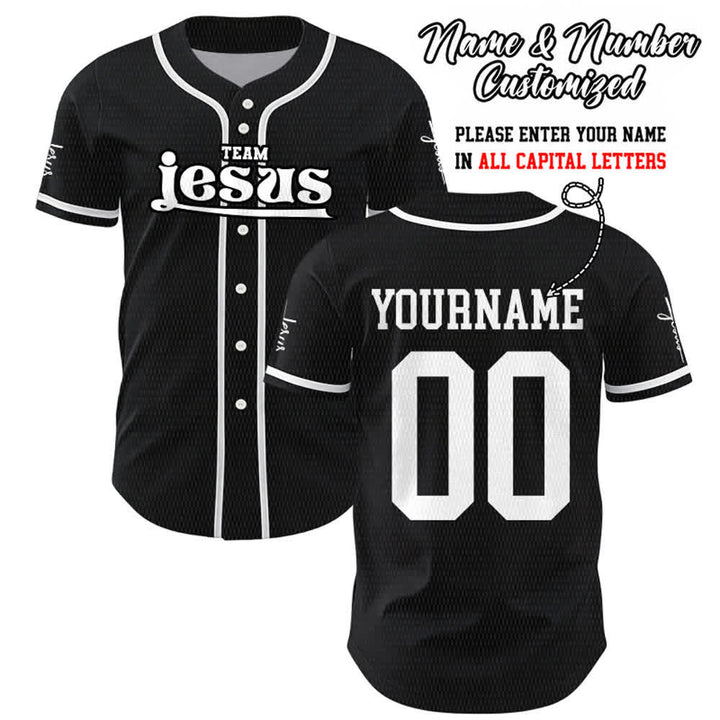 Christianartworkshop Bold Team Jesus Benutzerdefiniertes Namens- und Nummern-Unisex-Baseballtrikot - Schwarz - 5XL - Name & Nummer angepasst - image 15
