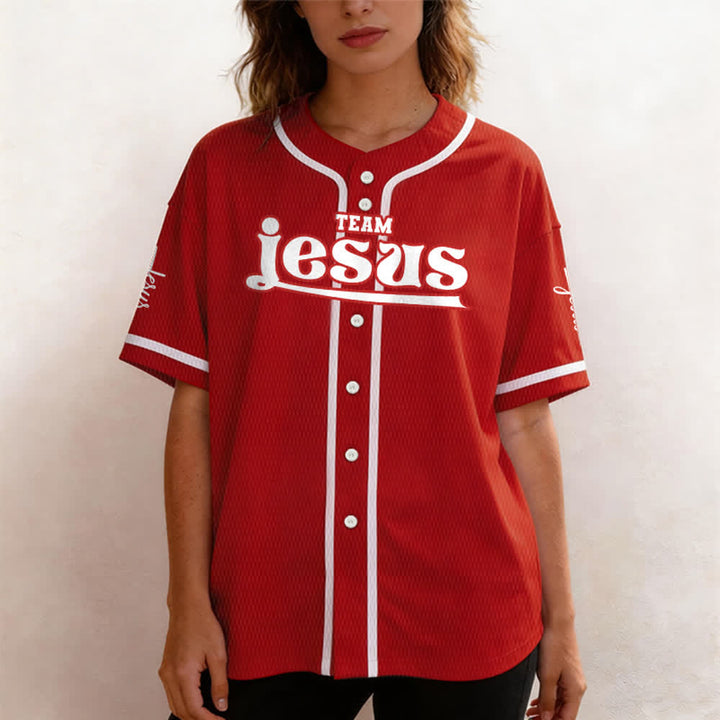 Christianartworkshop Bold Team Jesus Benutzerdefiniertes Namens- und Nummern-Unisex-Baseballtrikot - image 27