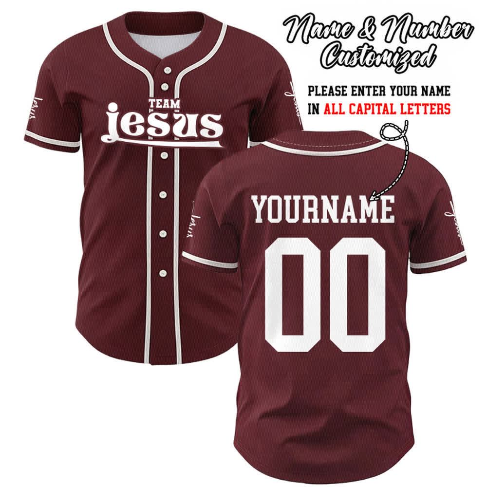 Christianartworkshop Bold Team Jesus Benutzerdefiniertes Namens- und Nummern-Unisex-Baseballtrikot - Wein - 5XL - Name & Nummer angepasst - image 29