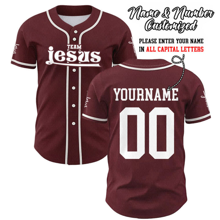 Christianartworkshop Bold Team Jesus Benutzerdefiniertes Namens- und Nummern-Unisex-Baseballtrikot - Wein - 5XL - Name & Nummer angepasst - image 29