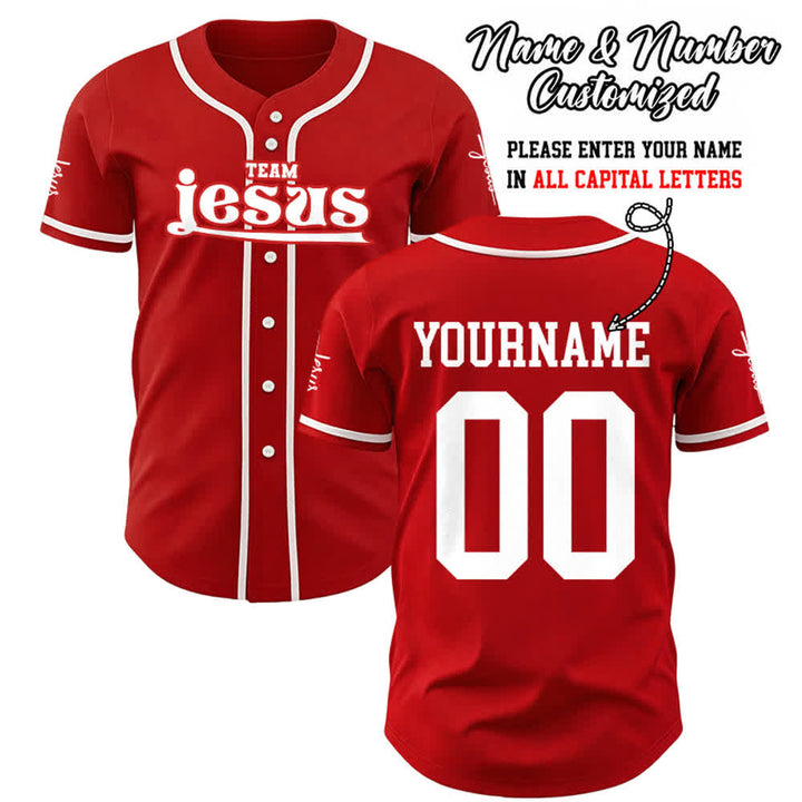 Christianartworkshop Bold Team Jesus Benutzerdefiniertes Namens- und Nummern-Unisex-Baseballtrikot - Rot - 5XL - Name & Nummer angepasst - image 22