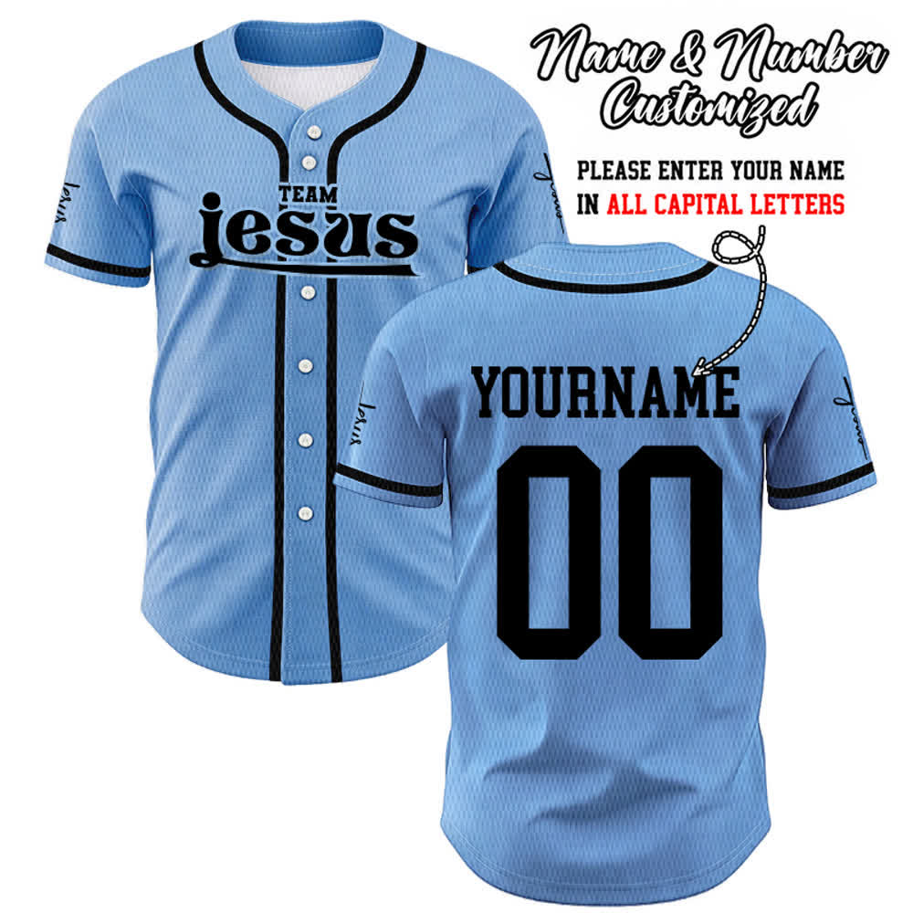 Christianartworkshop Bold Team Jesus Benutzerdefiniertes Namens- und Nummern-Unisex-Baseballtrikot - Blau - 5XL - Name & Nummer angepasst - image 36