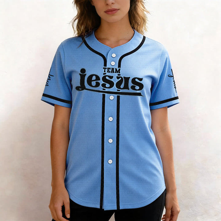 Christianartworkshop Bold Team Jesus Benutzerdefiniertes Namens- und Nummern-Unisex-Baseballtrikot - image 41