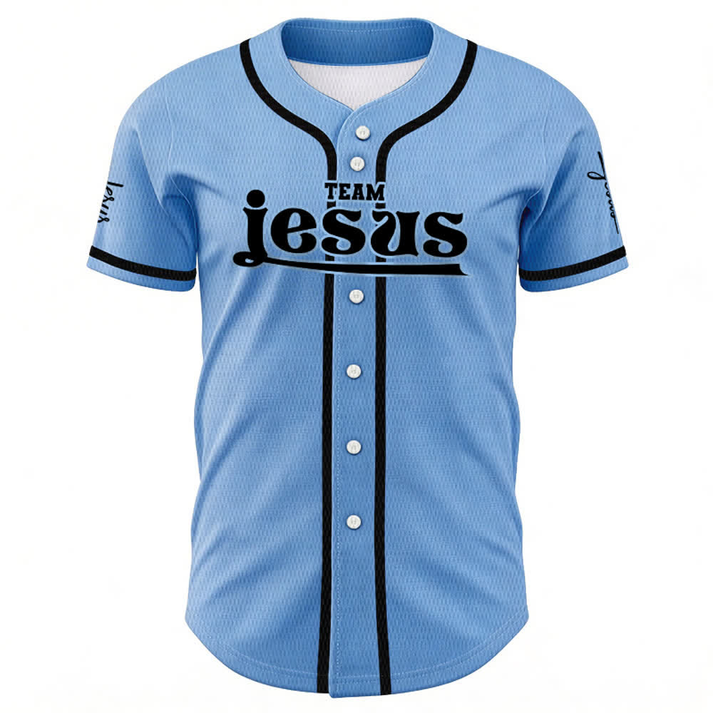 Christianartworkshop Bold Team Jesus Benutzerdefiniertes Namens- und Nummern-Unisex-Baseballtrikot - image 38