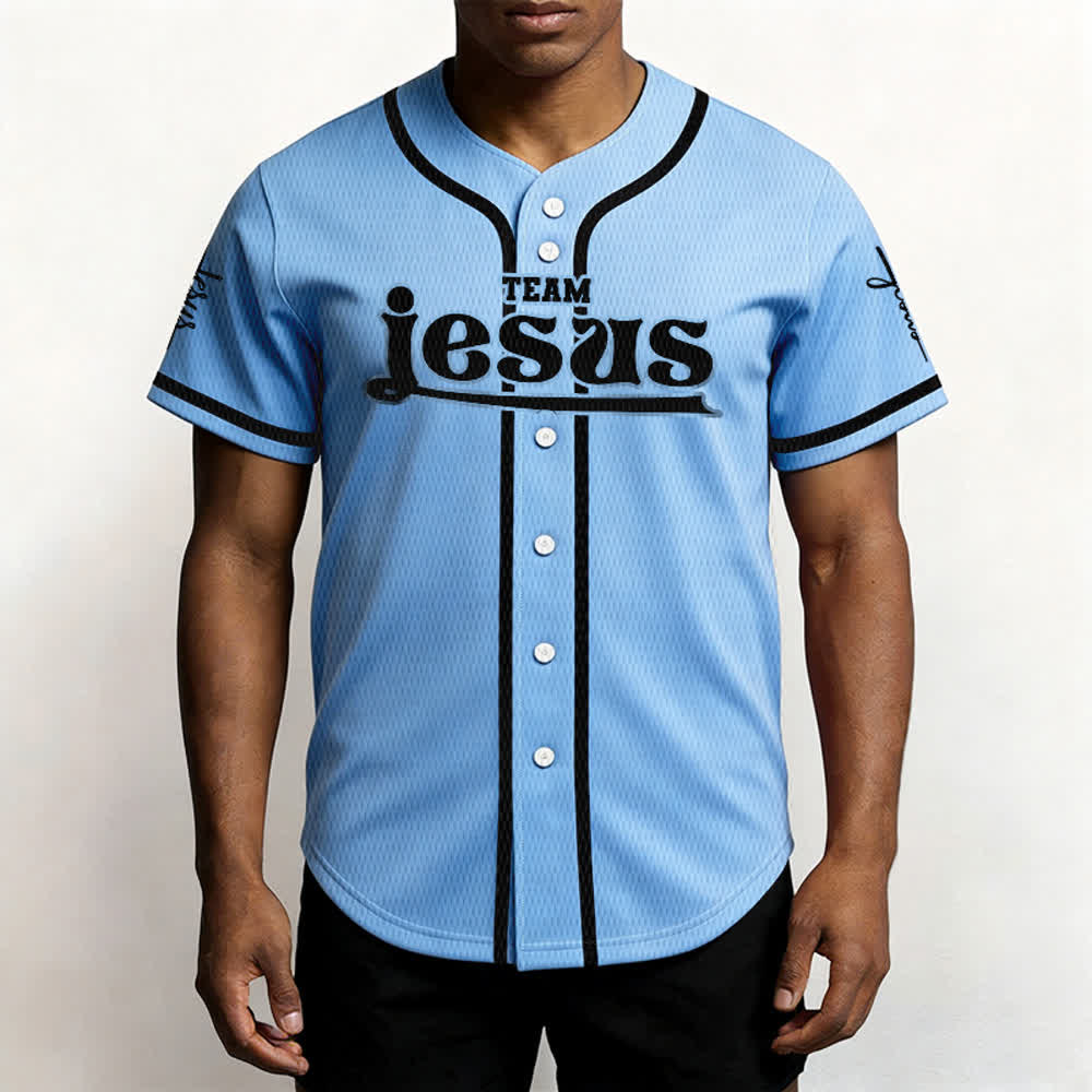 Christianartworkshop Bold Team Jesus Benutzerdefiniertes Namens- und Nummern-Unisex-Baseballtrikot - image 40