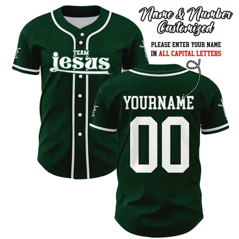 Christianartworkshop Bold Team Jesus Benutzerdefiniertes Namens- und Nummern-Unisex-Baseballtrikot - Grün - 5XL - Name & Nummer angepasst - image 43
