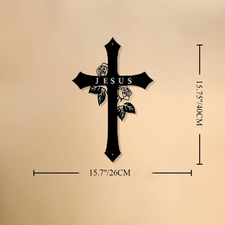 Christianartworkshop Heiliges Kreuz aus Rosenranken mit dem Schriftzug „JESUS“ – Wanddekoration aus Metall: Symbol ewiger göttlicher Liebe - 15,7''*10,23''*0,04''/40*26*0,1 cm - image 7