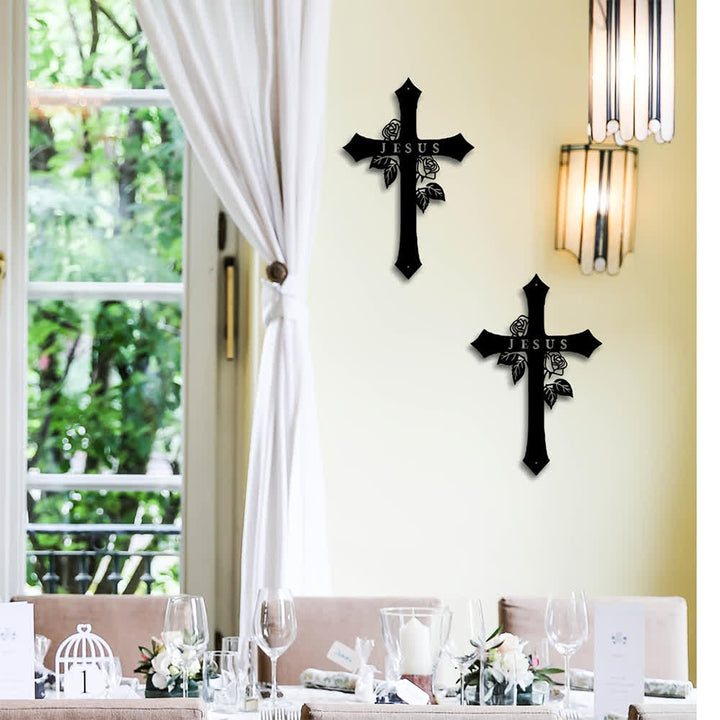 Christianartworkshop Heiliges Kreuz aus Rosenranken mit dem Schriftzug „JESUS“ – Wanddekoration aus Metall: Symbol ewiger göttlicher Liebe - image 5