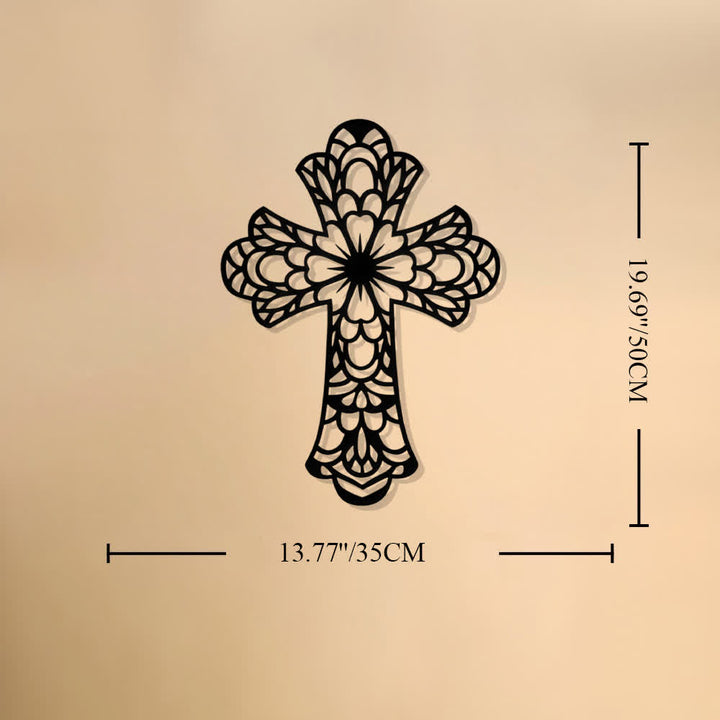 Christianartworkshop Aufwendig gestaltetes, florales Mandala-Kreuz aus Metall als Wanddekoration: Symbol sanfter, göttlicher Schönheit - 13,77"*19,68"*0,04''/35*50*0,1 cm - image 9