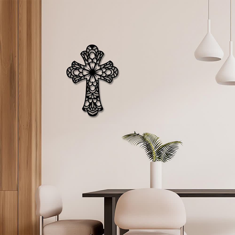 Christianartworkshop Aufwendig gestaltetes, florales Mandala-Kreuz aus Metall als Wanddekoration: Symbol sanfter, göttlicher Schönheit - image 1