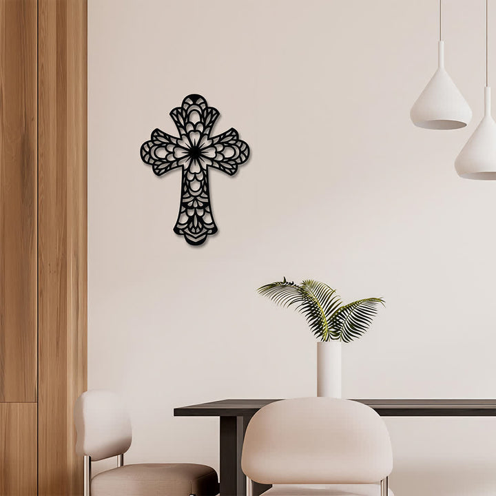 Christianartworkshop Aufwendig gestaltetes, florales Mandala-Kreuz aus Metall als Wanddekoration: Symbol sanfter, göttlicher Schönheit - image 1