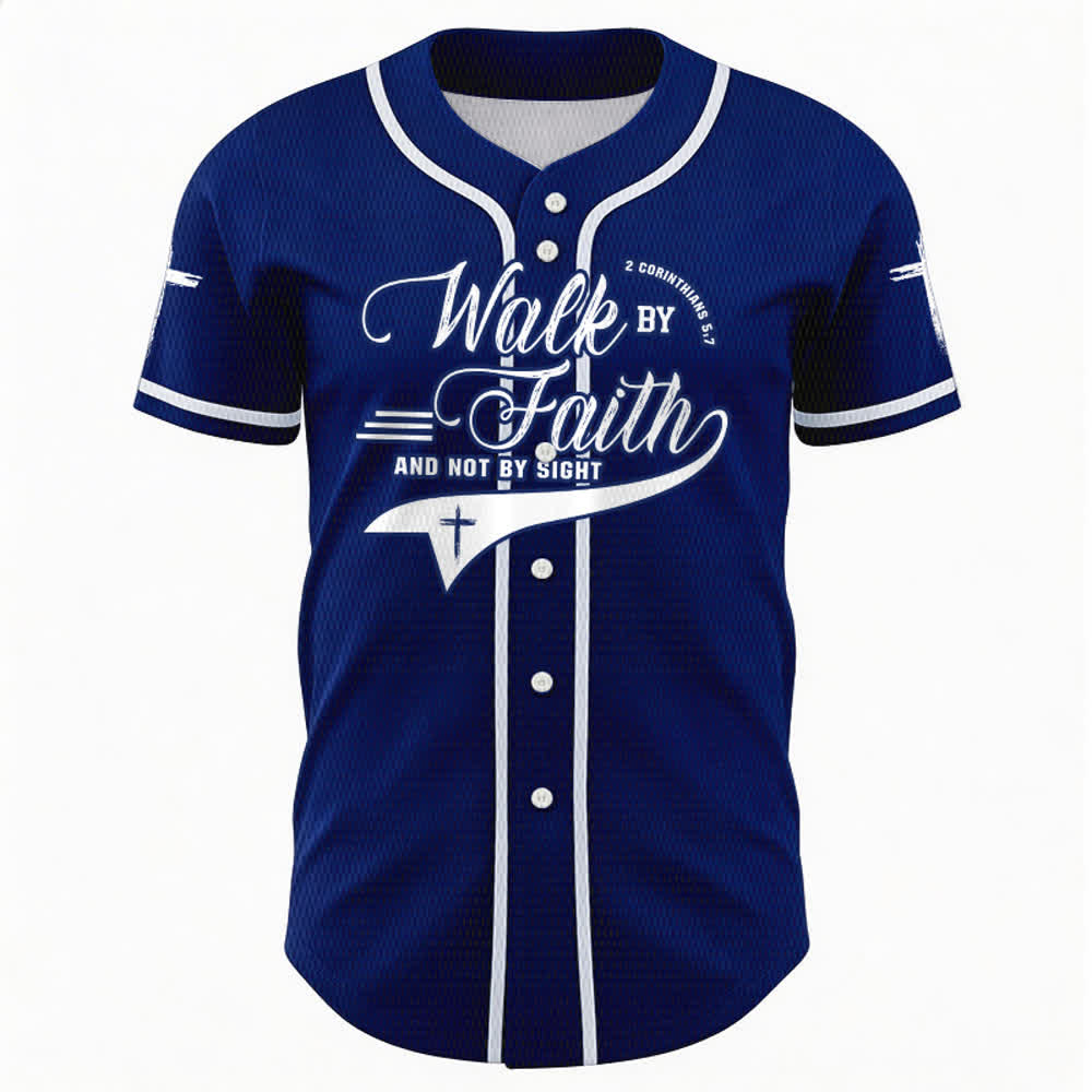 Christianartworkshop 2 Korinther 5:7 „Wandelt im Glauben und nicht im Schauen“ Baseballtrikot mit Kreuzmotiv - image 1