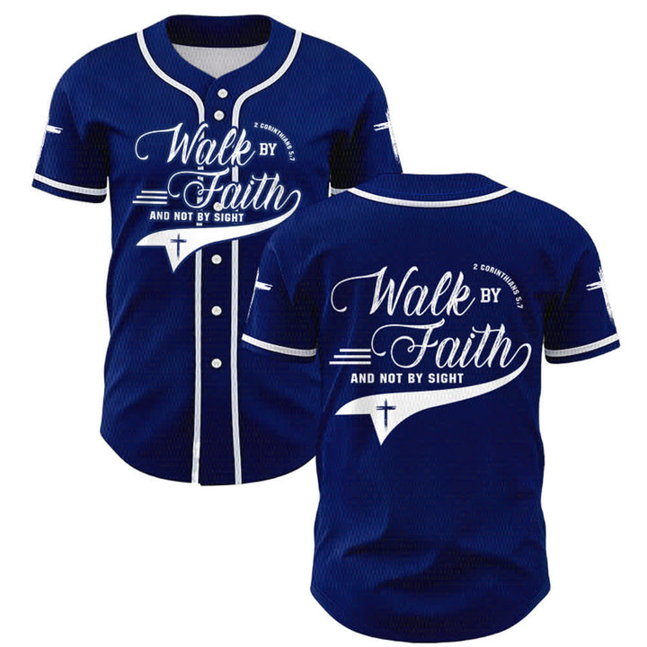 Christianartworkshop 2 Korinther 5:7 „Wandelt im Glauben und nicht im Schauen“ Baseballtrikot mit Kreuzmotiv - Marineblau - 5XL - image 0