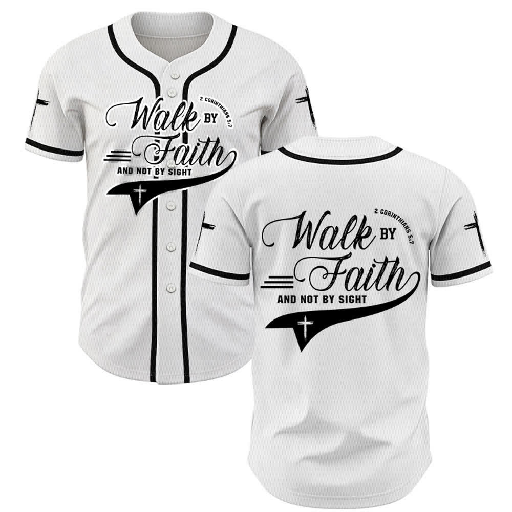 Christianartworkshop 2 Korinther 5:7 „Wandelt im Glauben und nicht im Schauen“ Baseballtrikot mit Kreuzmotiv - Weiß - 5XL - image 7