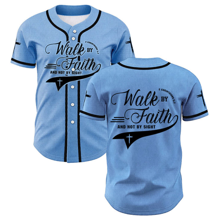 Christianartworkshop 2 Korinther 5:7 „Wandelt im Glauben und nicht im Schauen“ Baseballtrikot mit Kreuzmotiv - Blau - 5XL - image 42