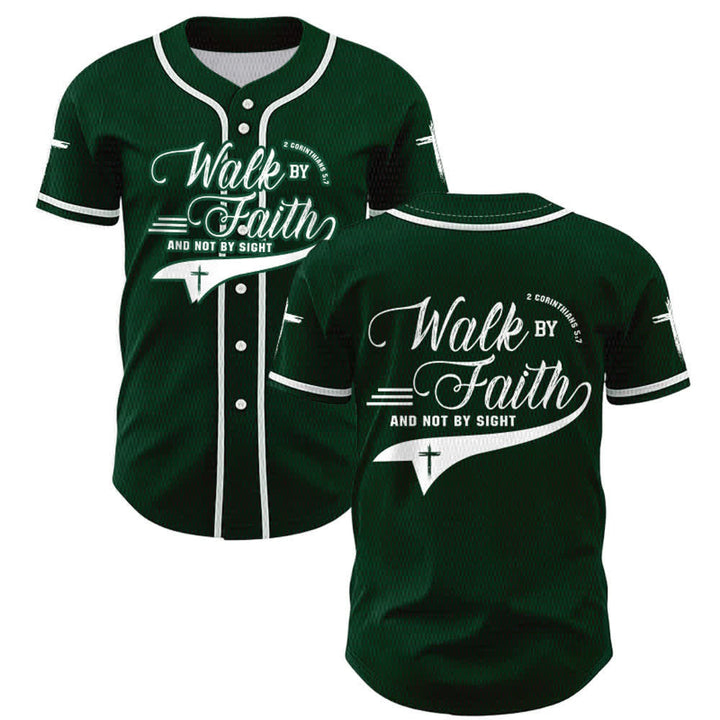 Christianartworkshop 2 Korinther 5:7 „Wandelt im Glauben und nicht im Schauen“ Baseballtrikot mit Kreuzmotiv - Grün - 5XL - image 49