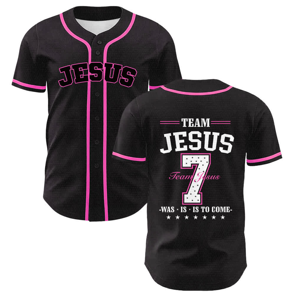 Christianartworkshop Team Jesus Nummer 7 Was Is Is To Come Unisex Baseballtrikot - Rosa - 5XL - image 9