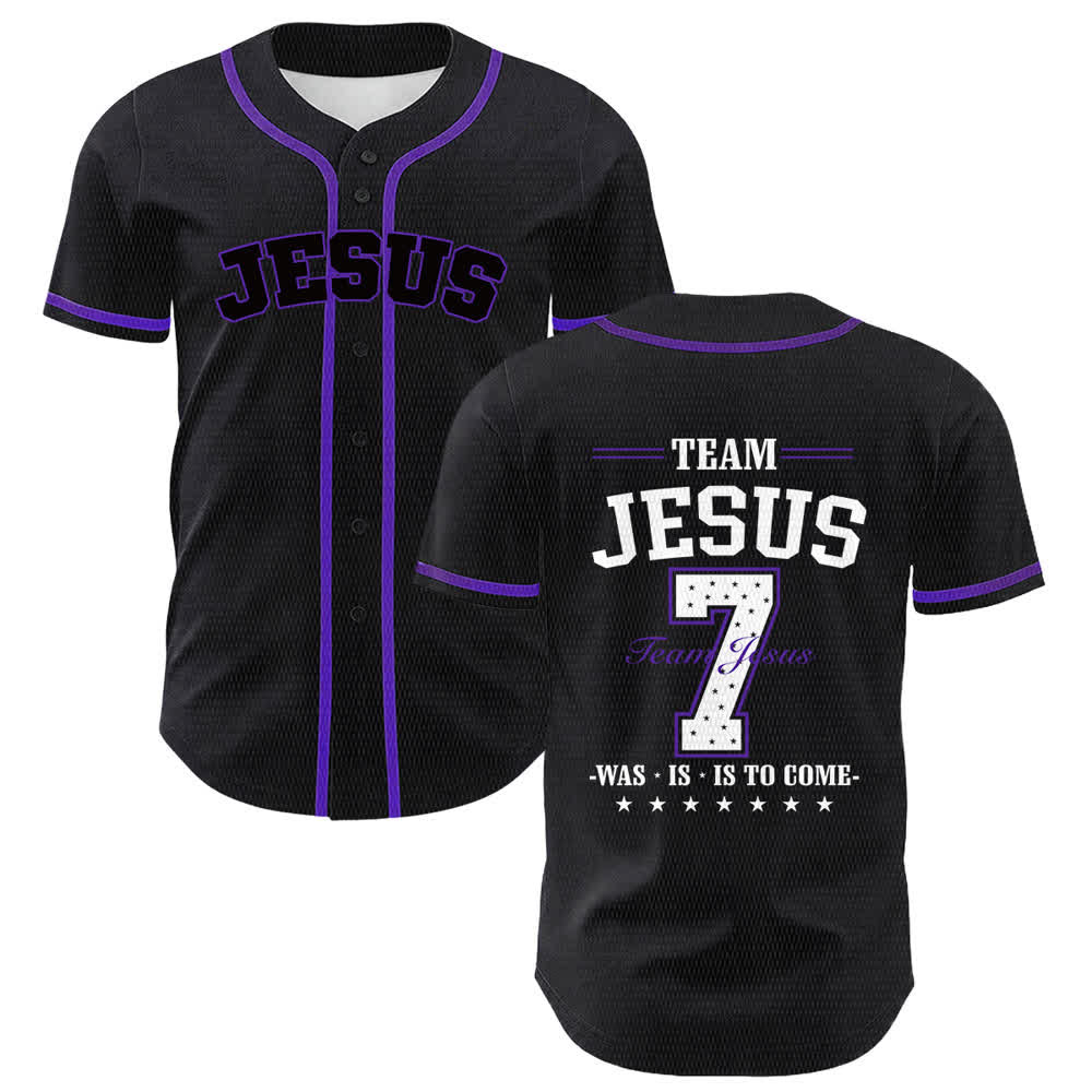 Christianartworkshop Team Jesus Nummer 7 Was Is Is To Come Unisex Baseballtrikot - Lila - 5XL - image 21