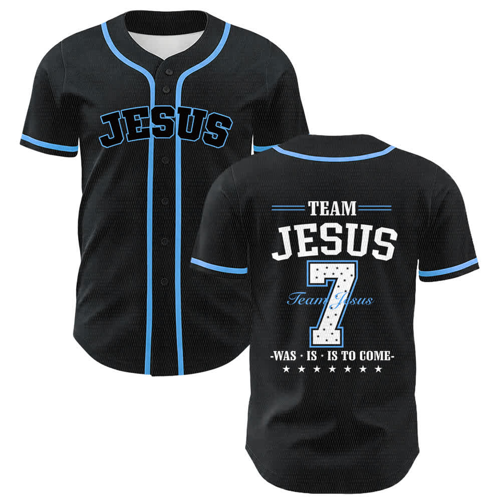 Christianartworkshop Team Jesus Nummer 7 Was Is Is To Come Unisex Baseballtrikot - Blau - 5XL - image 0