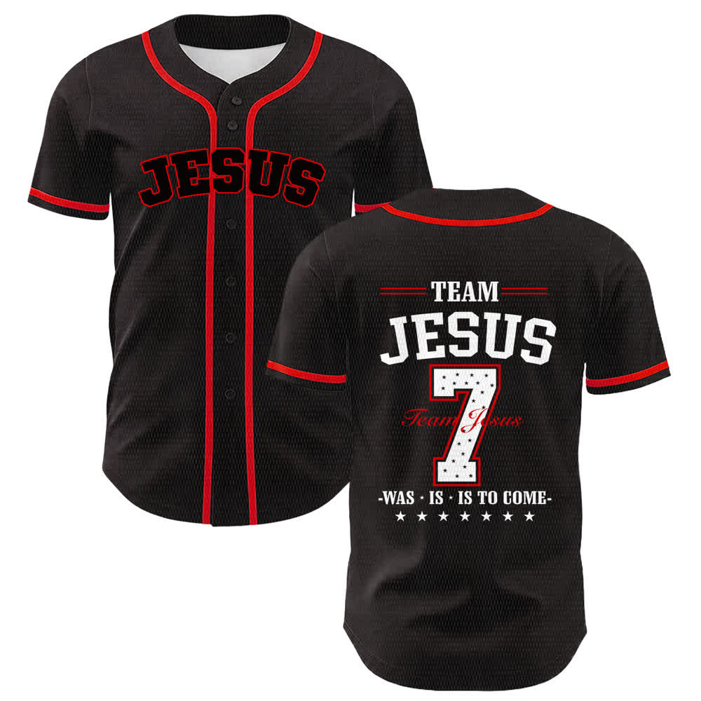 Christianartworkshop Team Jesus Nummer 7 Was Is Is To Come Unisex Baseballtrikot - Rot - 5XL - image 12