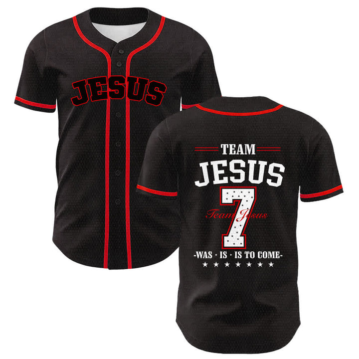 Christianartworkshop Team Jesus Nummer 7 Was Is Is To Come Unisex Baseballtrikot - Rot - 5XL - image 12