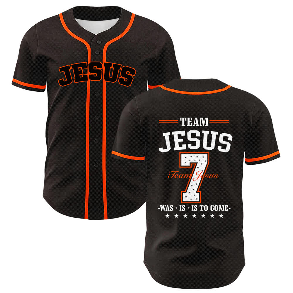 Christianartworkshop Team Jesus Nummer 7 Was Is Is To Come Unisex Baseballtrikot - Orange - 5XL - image 15