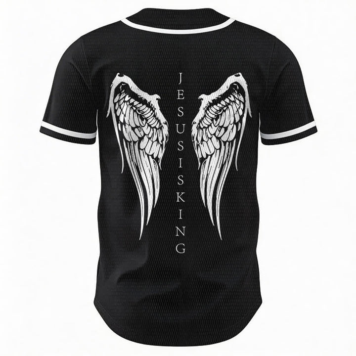 Christianartworkshop Jesus ist König Engelsflügel Kreuz Glaubensbekenntnis Individuelles Baseballtrikot - image 1