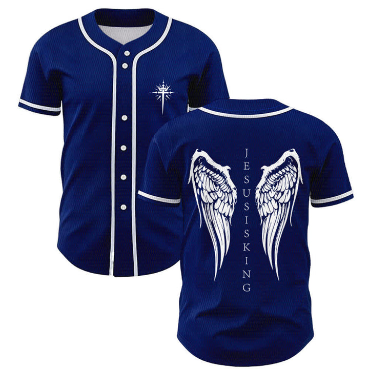 Christianartworkshop Jesus ist König Engelsflügel Kreuz Glaubensbekenntnis Individuelles Baseballtrikot - Marineblau - 5XL - image 7