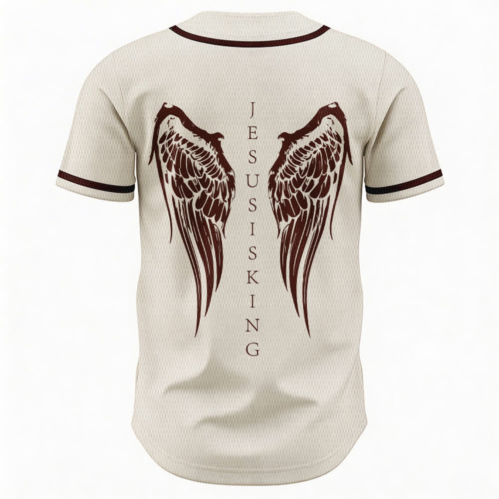 Christianartworkshop Jesus ist König Engelsflügel Kreuz Glaubensbekenntnis Individuelles Baseballtrikot - image 15