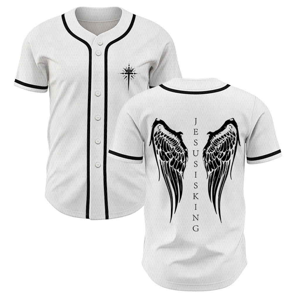 Christianartworkshop Jesus ist König Engelsflügel Kreuz Glaubensbekenntnis Individuelles Baseballtrikot - Weiß - 5XL - image 21