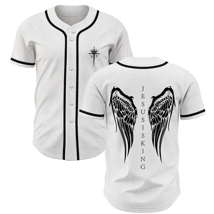 Christianartworkshop Jesus ist König Engelsflügel Kreuz Glaubensbekenntnis Individuelles Baseballtrikot - Weiß - 5XL - image 21