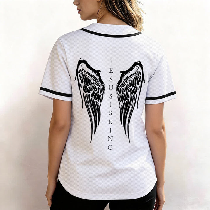 Christianartworkshop Jesus ist König Engelsflügel Kreuz Glaubensbekenntnis Individuelles Baseballtrikot - image 24