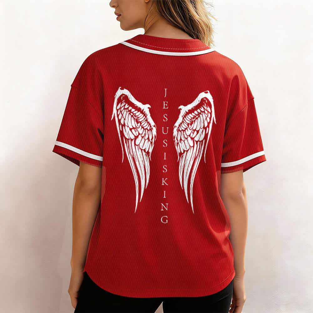 Christianartworkshop Jesus ist König Engelsflügel Kreuz Glaubensbekenntnis Individuelles Baseballtrikot - image 31