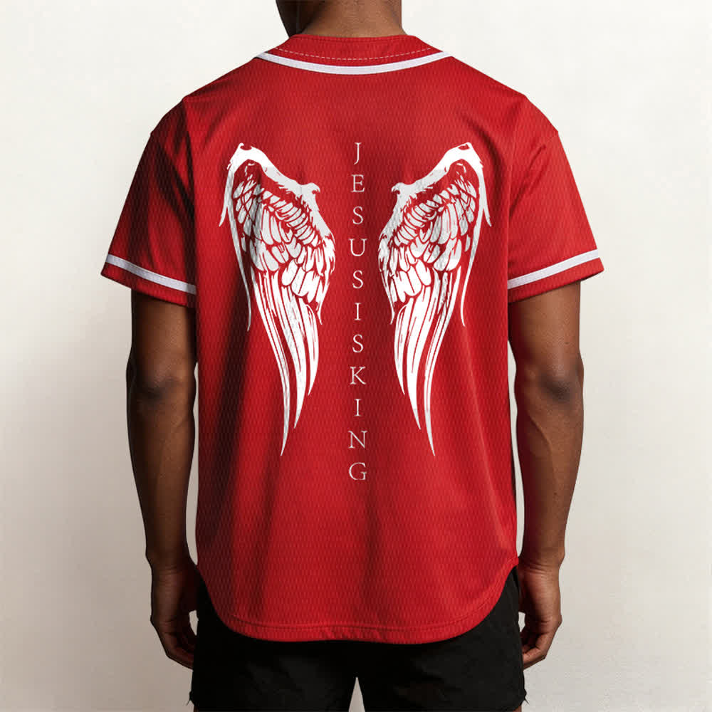 Christianartworkshop Jesus ist König Engelsflügel Kreuz Glaubensbekenntnis Individuelles Baseballtrikot - image 33