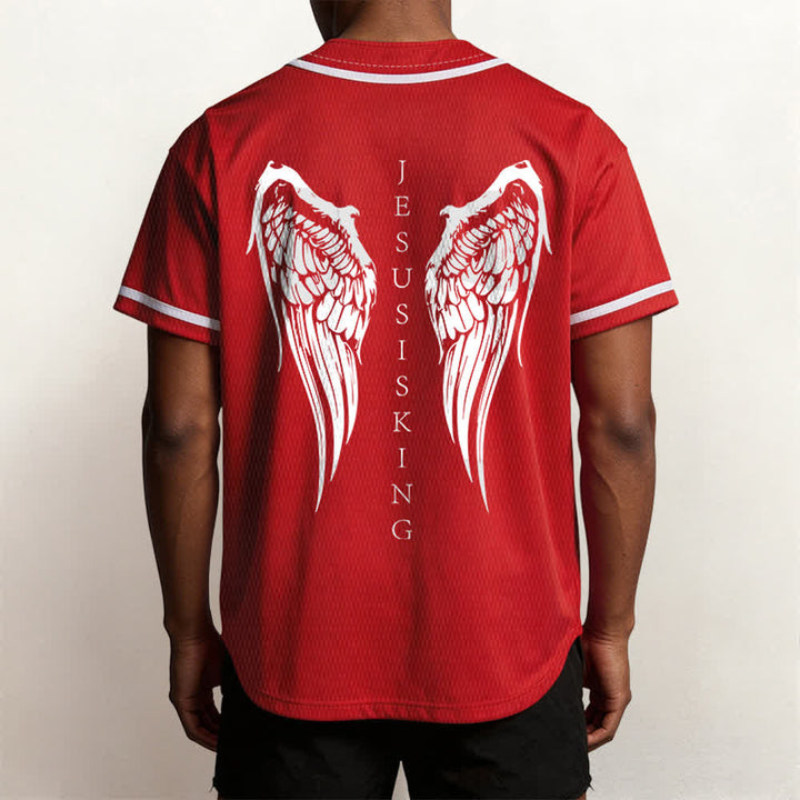 Christianartworkshop Jesus ist König Engelsflügel Kreuz Glaubensbekenntnis Individuelles Baseballtrikot - image 33