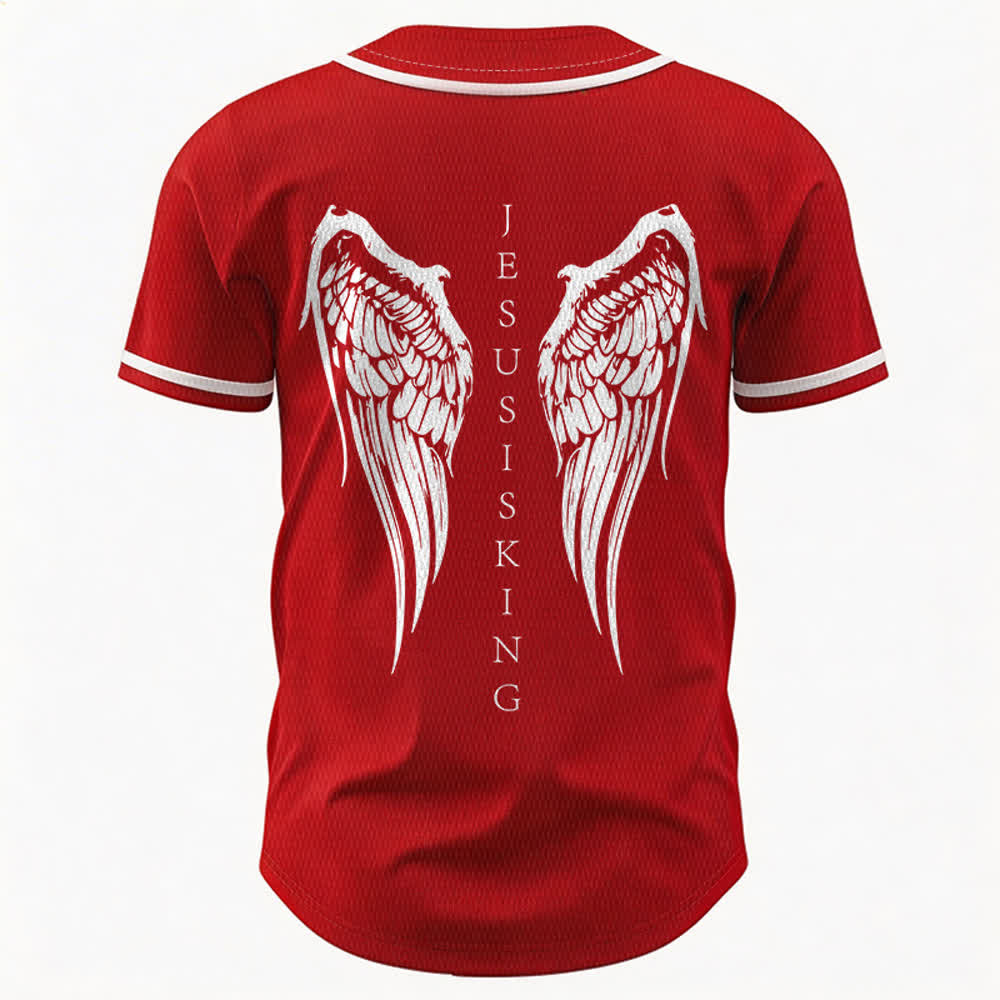 Christianartworkshop Jesus ist König Engelsflügel Kreuz Glaubensbekenntnis Individuelles Baseballtrikot - image 29