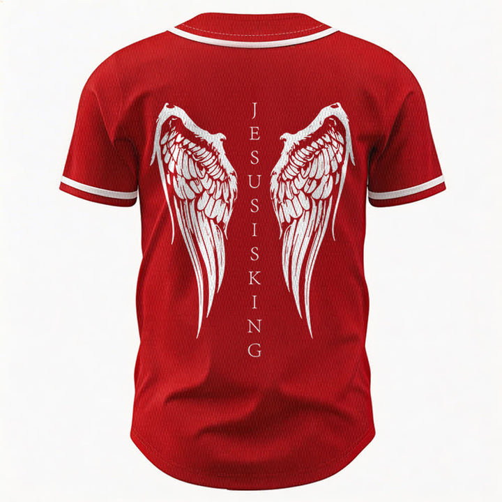 Christianartworkshop Jesus ist König Engelsflügel Kreuz Glaubensbekenntnis Individuelles Baseballtrikot - image 29