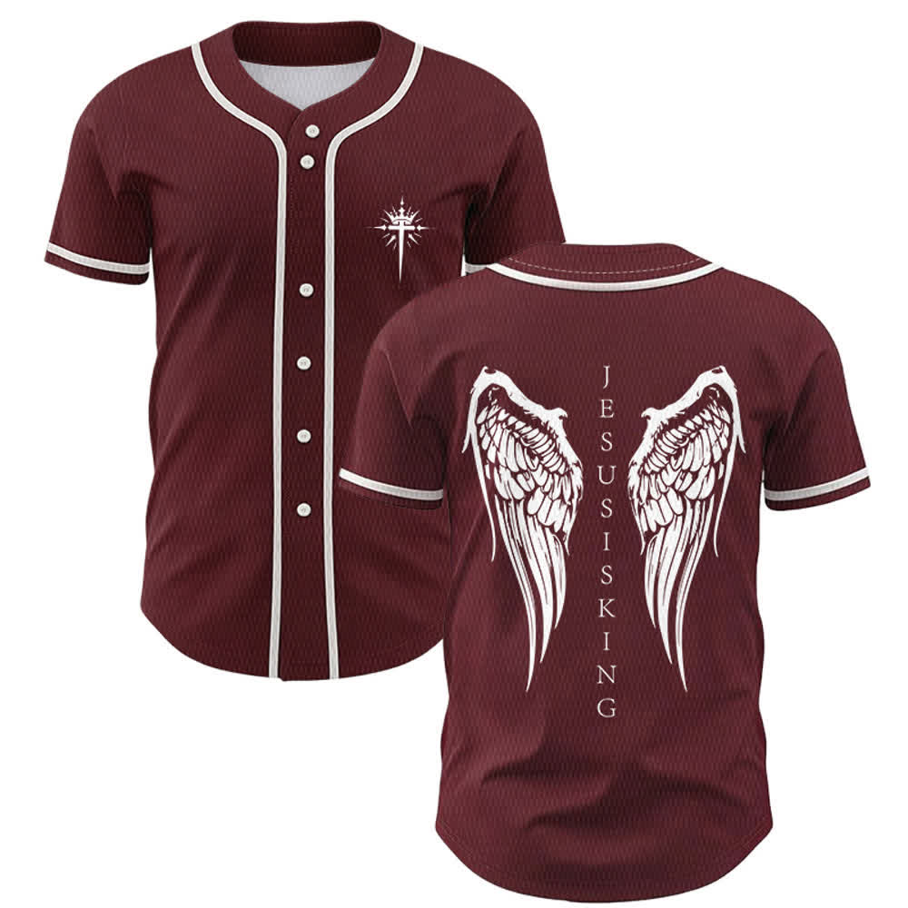 Christianartworkshop Jesus ist König Engelsflügel Kreuz Glaubensbekenntnis Individuelles Baseballtrikot - Wein - 5XL - image 35