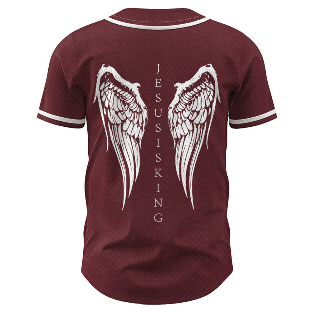 Christianartworkshop Jesus ist König Engelsflügel Kreuz Glaubensbekenntnis Individuelles Baseballtrikot - image 36