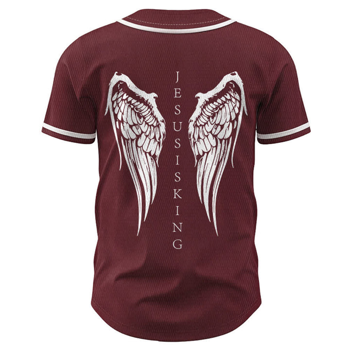 Christianartworkshop Jesus ist König Engelsflügel Kreuz Glaubensbekenntnis Individuelles Baseballtrikot - image 36