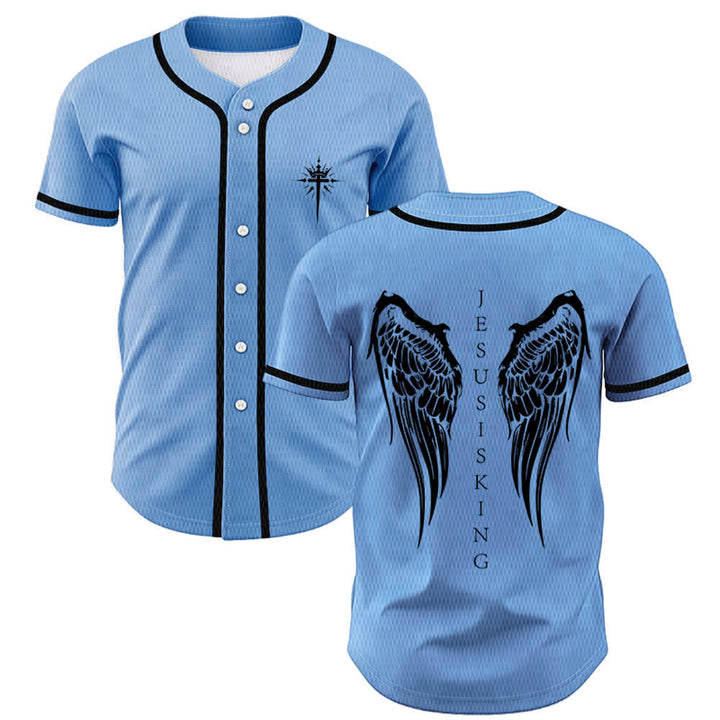Christianartworkshop Jesus ist König Engelsflügel Kreuz Glaubensbekenntnis Individuelles Baseballtrikot - Blau - 5XL - image 42