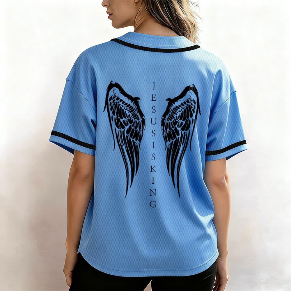 Christianartworkshop Jesus ist König Engelsflügel Kreuz Glaubensbekenntnis Individuelles Baseballtrikot - image 45