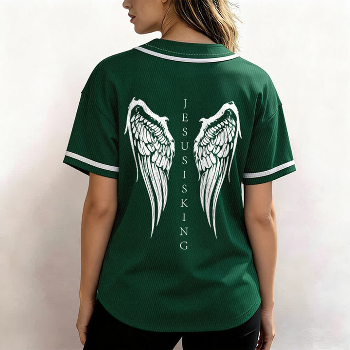 Christianartworkshop Jesus ist König Engelsflügel Kreuz Glaubensbekenntnis Individuelles Baseballtrikot - image 52