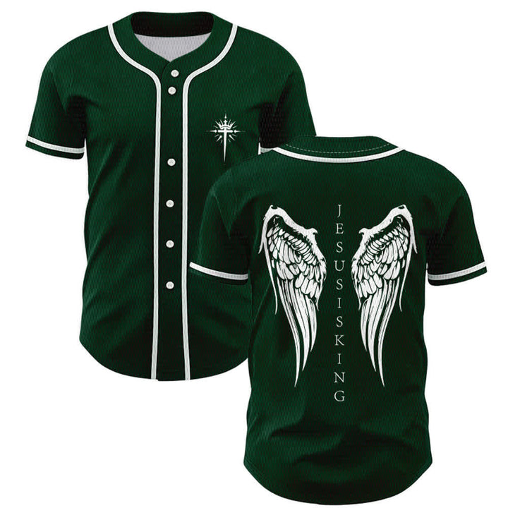 Christianartworkshop Jesus ist König Engelsflügel Kreuz Glaubensbekenntnis Individuelles Baseballtrikot - Grün - 5XL - image 49