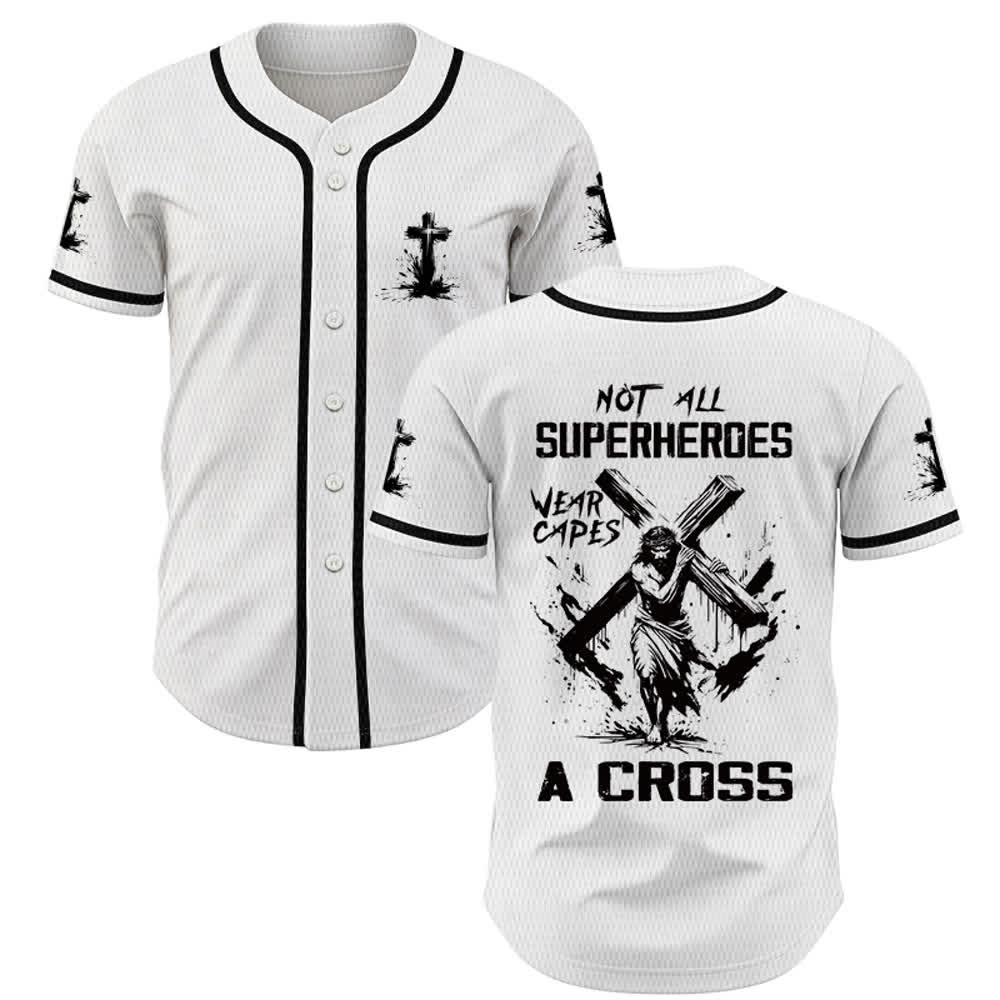 Christianartworkshop Nicht alle Superhelden tragen Umhänge Ein Kreuz Unisex Baseballtrikot - Weiß - 5XL - image 0