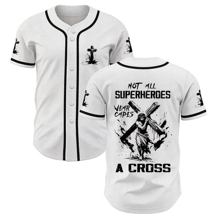 Christianartworkshop Nicht alle Superhelden tragen Umhänge Ein Kreuz Unisex Baseballtrikot - Weiß - 5XL - image 0