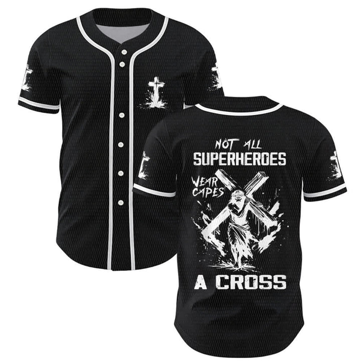 Christianartworkshop Nicht alle Superhelden tragen Umhänge Ein Kreuz Unisex Baseballtrikot - Schwarz - 5XL - image 7